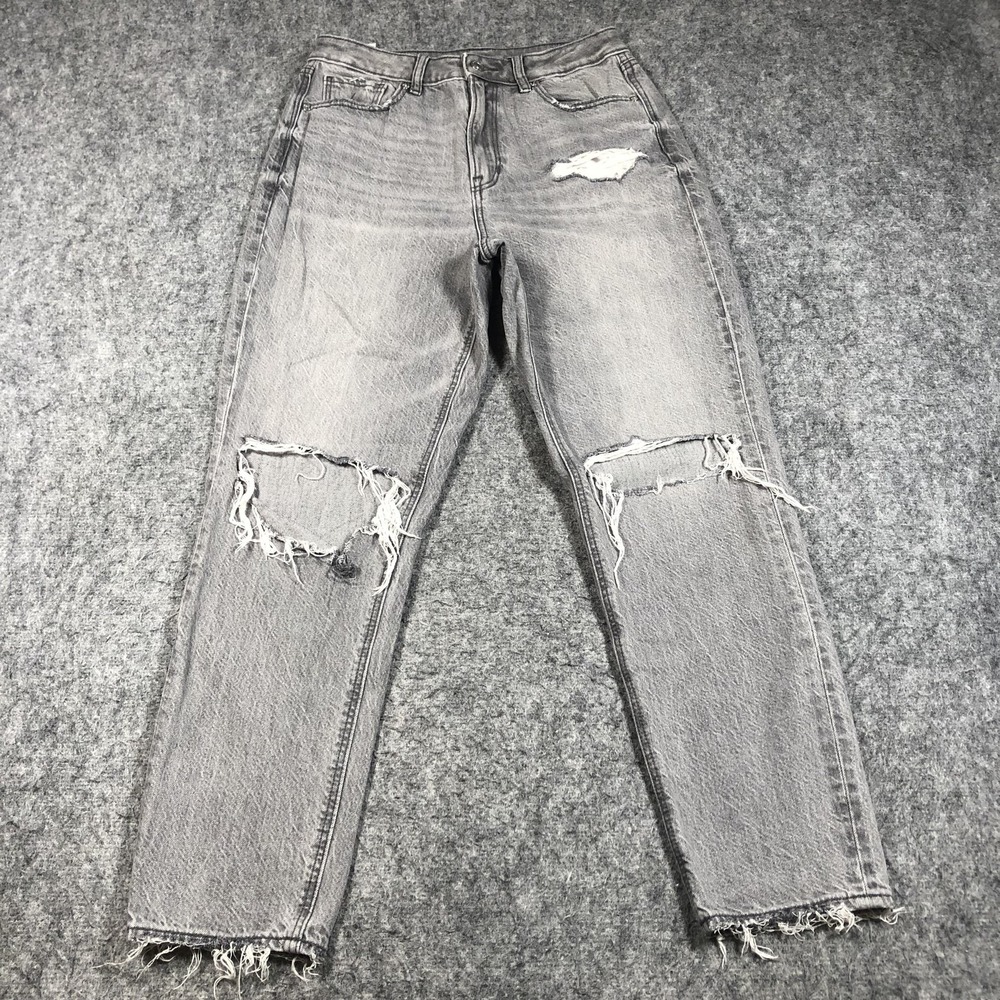 American Eagle Mom Jeans‎ Womens 6 Gray Charcoal Wash High Rise Distressed Denim